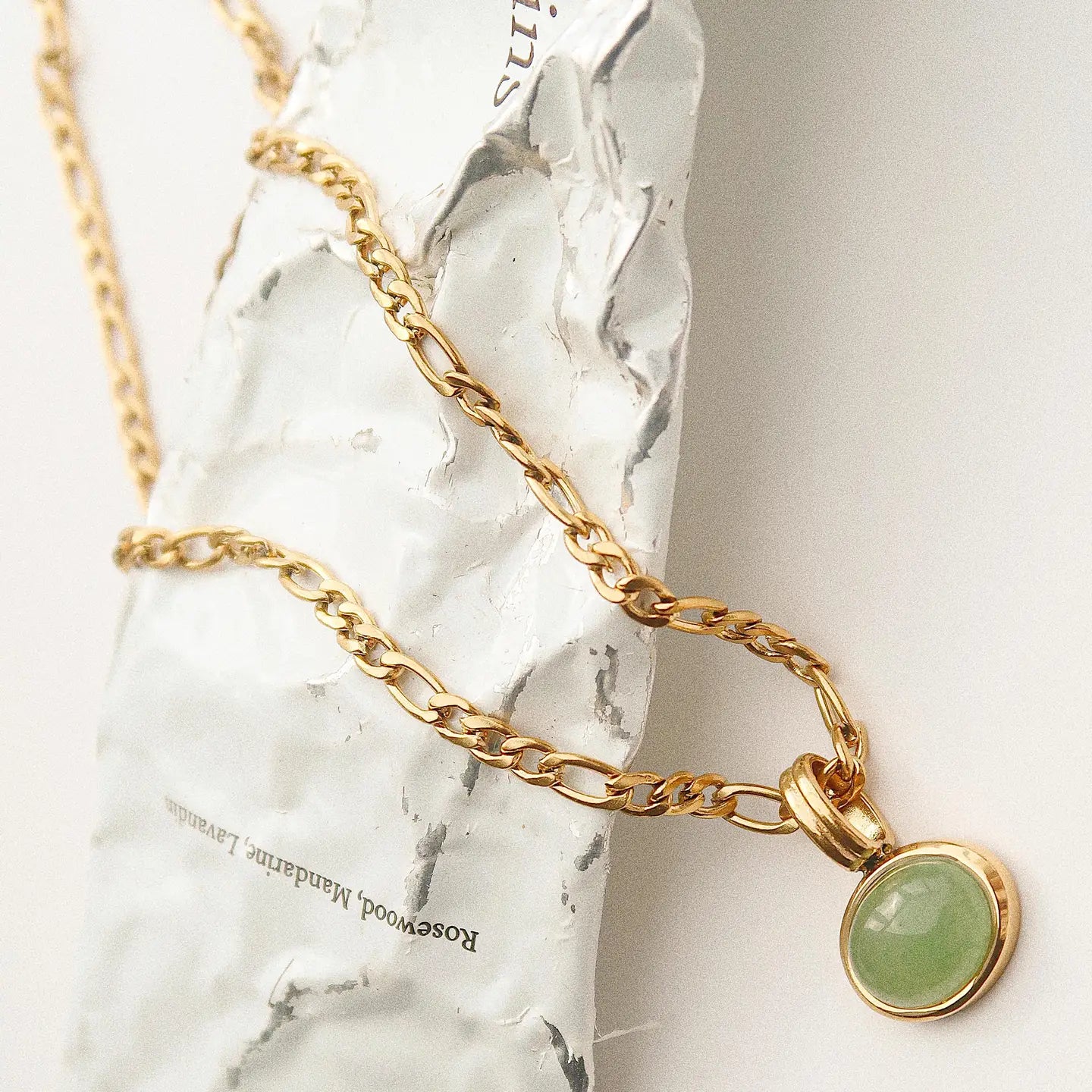 Green Stone Pendant Chain Necklace