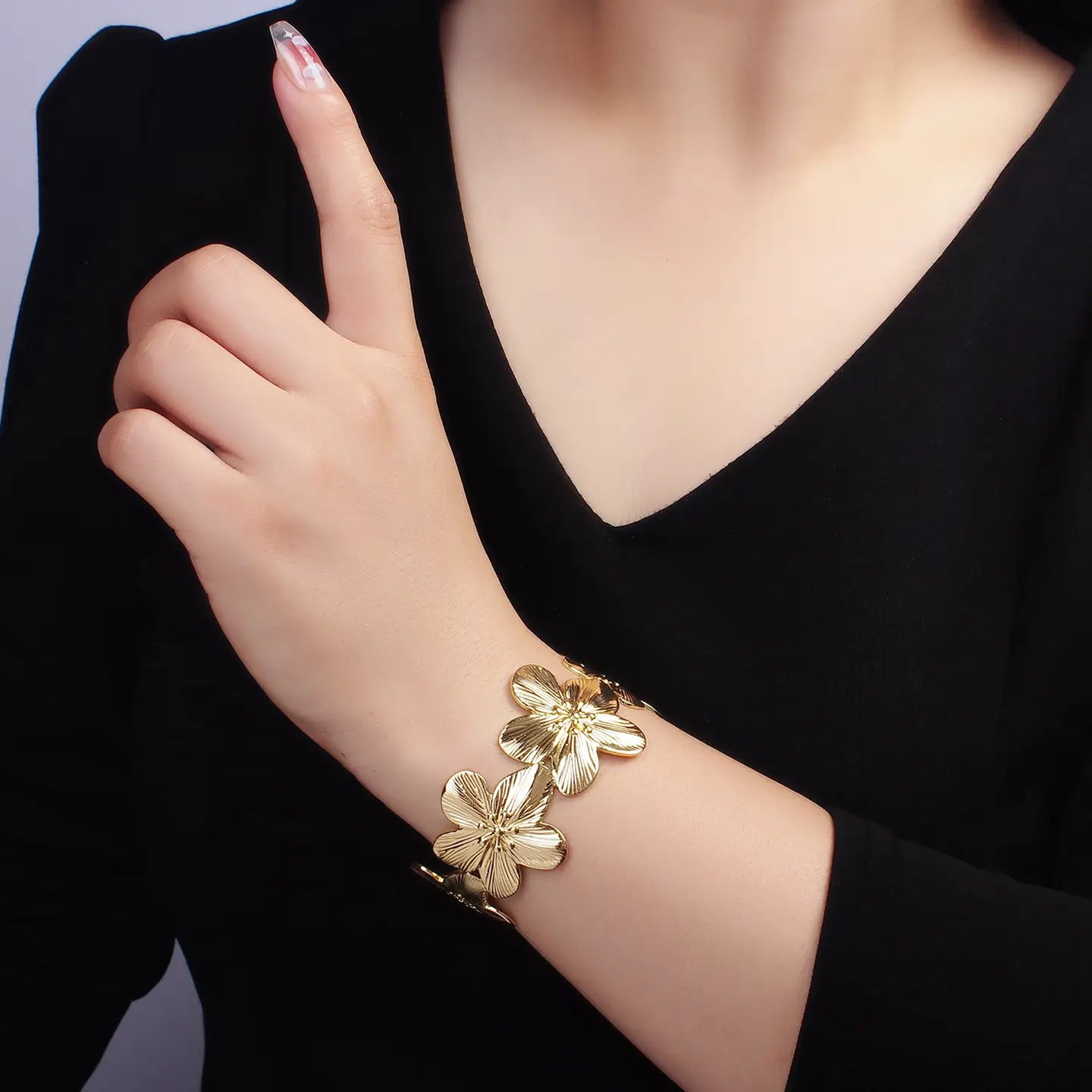 Wide Flower Cuff Bracelet