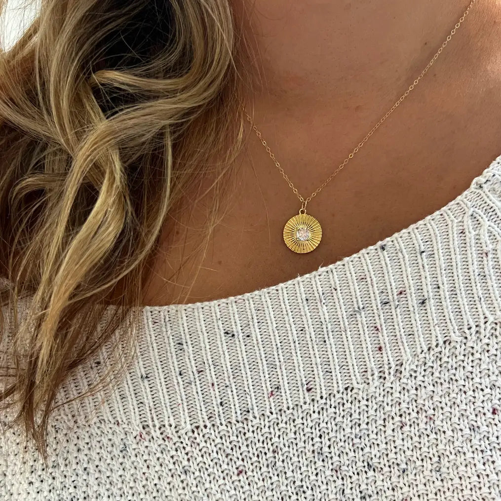 Sunburst Pendant Necklace Gold Filled
