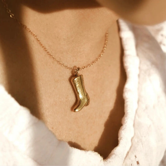 Cowgirl Boot Charm Puff Necklace