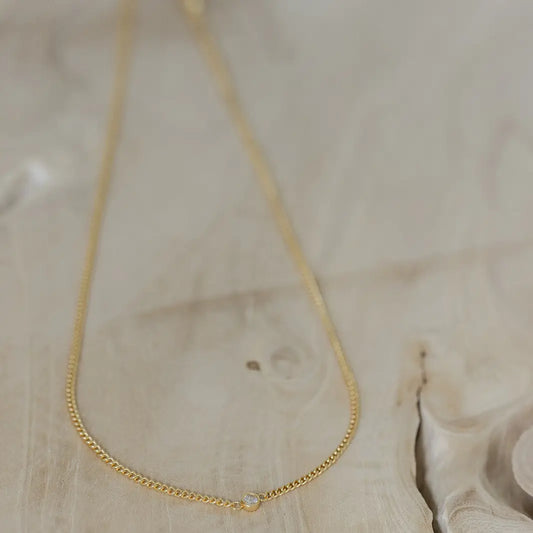 Gold Crystal Solitaire Necklace